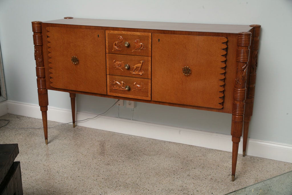 Italian Burled Birch Sideboard, Pier Luigi Colli In Excellent Condition For Sale In Hollywood, FL