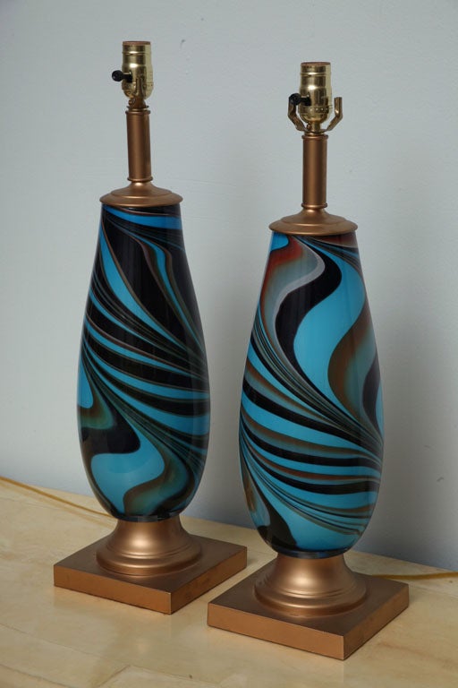 A Pair of Italian Glass Lamps, by Emilio Pucci In Excellent Condition In Hollywood, FL