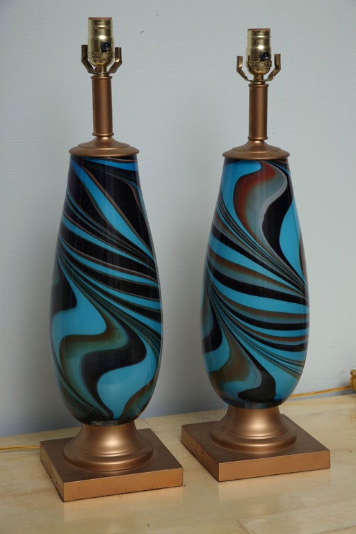 Mid-20th Century A Pair of Italian Glass Lamps, by Emilio Pucci