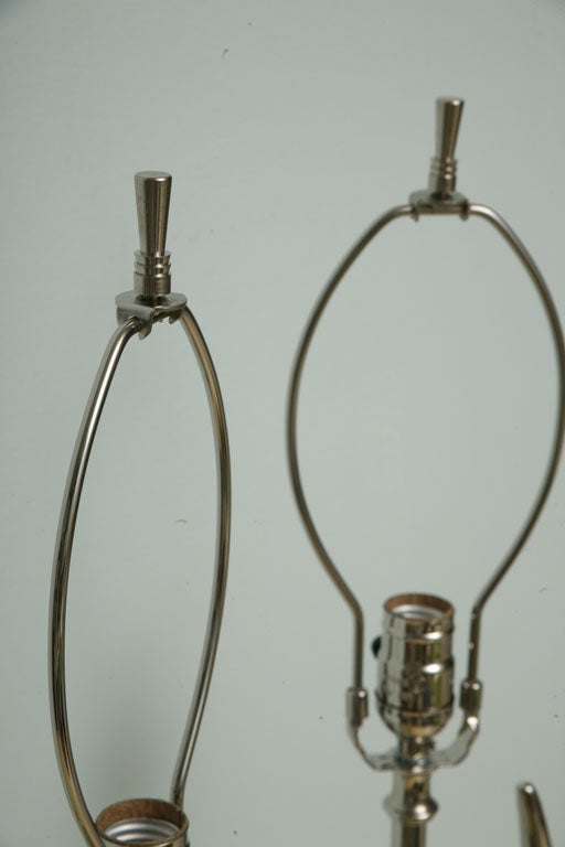 Pair of Rembrandt Nickel Plated Abstract Lamps For Sale 4