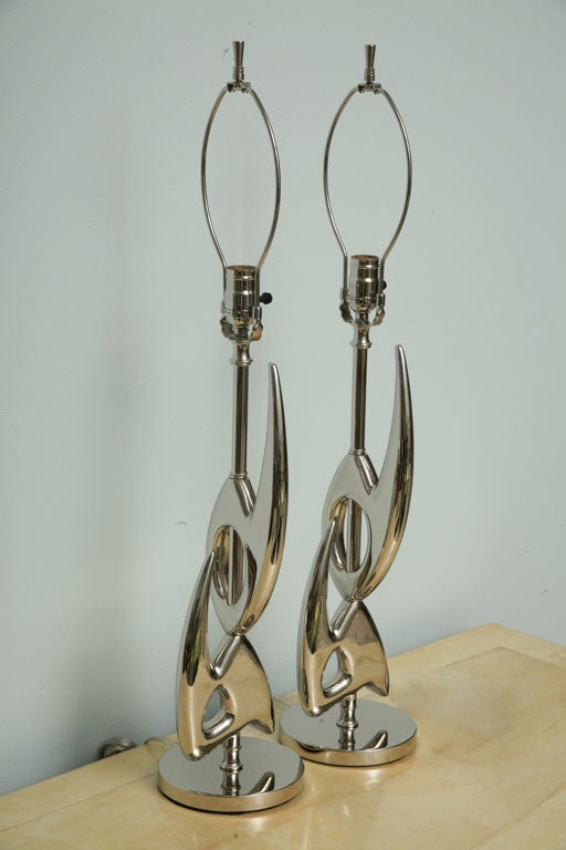 Pair of Rembrandt Nickel Plated Abstract Lamps