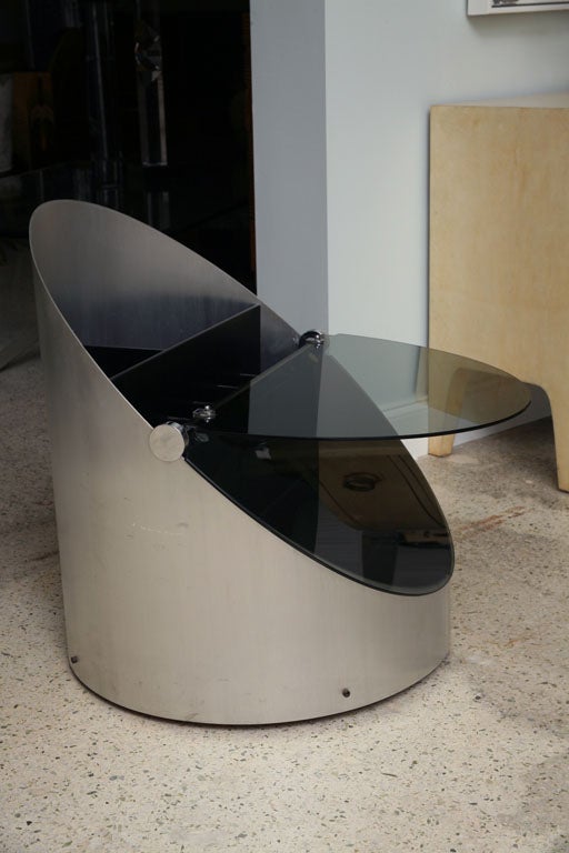 Italian Modern Stainless Steel and Smoked Glass Bar For Sale at 1stdibs