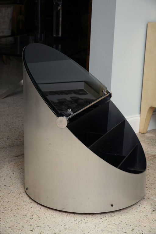 Italian Modern Stainless Steel and Smoked Glass Bar For Sale at 1stdibs