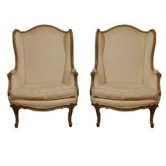 Pair of 19th Century French Louis XV Style Painted Bergeres