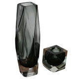 Vintage Faceted Charcoal  Murano Vase and Paper Weight
