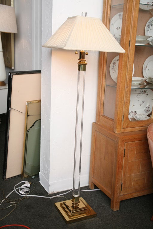 Lucite and brass floor lamp with original shade on style of Beth Weissman