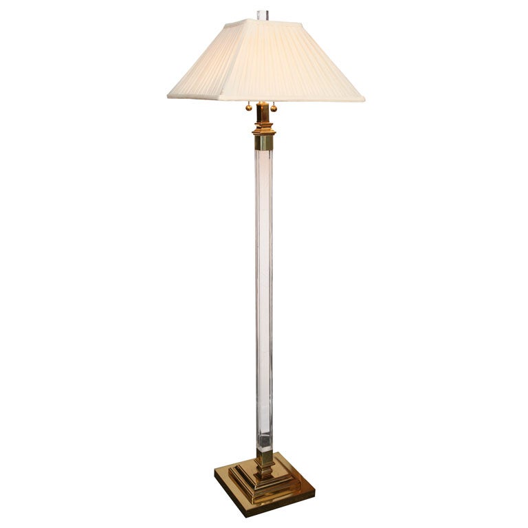 Lucite and brass floor lamp