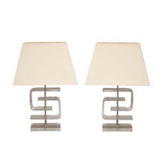Pair of Lucite Greek Key Lamps