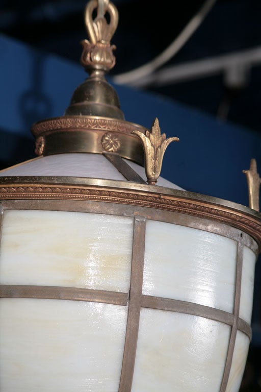 Large Bronze and Slag Glass Lantern