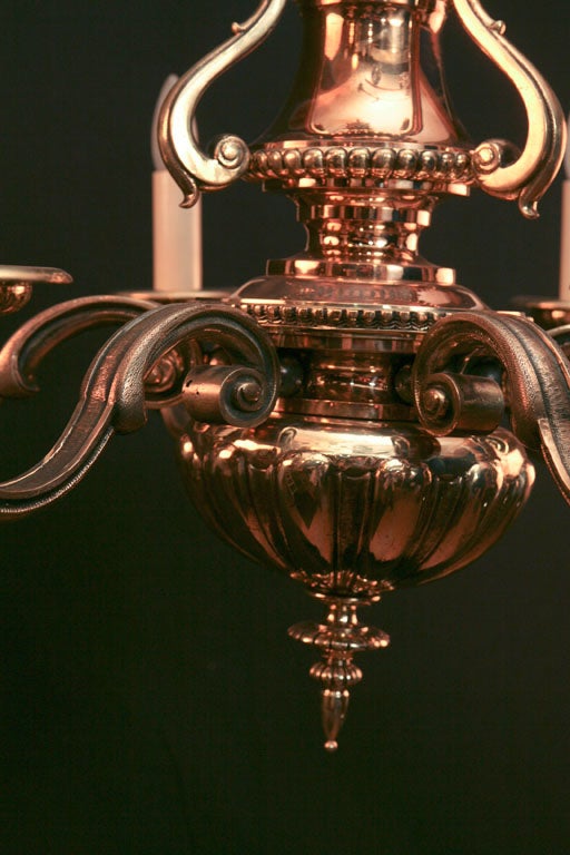 Large Six Arm Cast Brass Chandelier For Sale 2