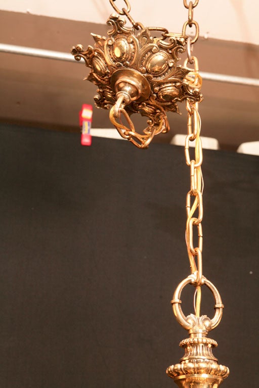 Large Six Arm Cast Brass Chandelier For Sale 3