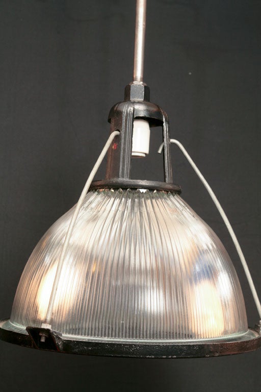 Large Three Rod Holophane with Cast Ring