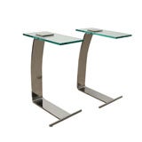 Vintage Mid Century Modern DIA Gun Metal / Glass Cantilevered Drinks Side Tables 
