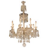 8 light glass and crystal chandelier. Vintage 8 light glass and crystal chandelier.