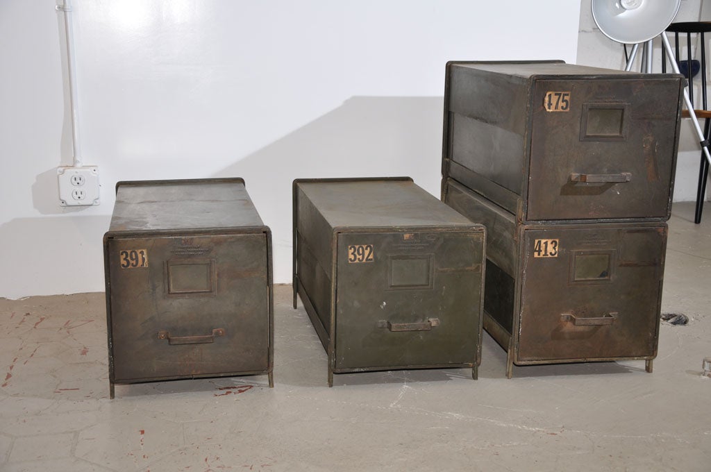 Mid-20th Century Industrial Style Stackable Metal Filing Cabinets