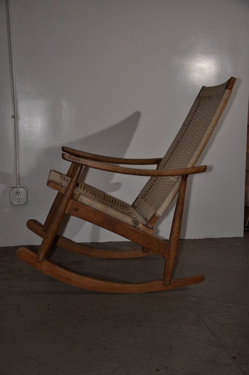 Mid-20th Century Stately Teak and Rope Rocker