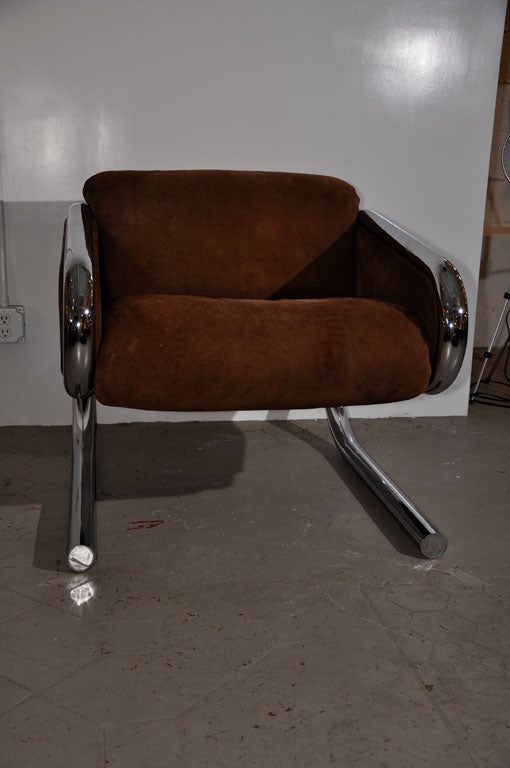 American Original Pair of Harvey Probber Chrome and Suede Lounge Chairs