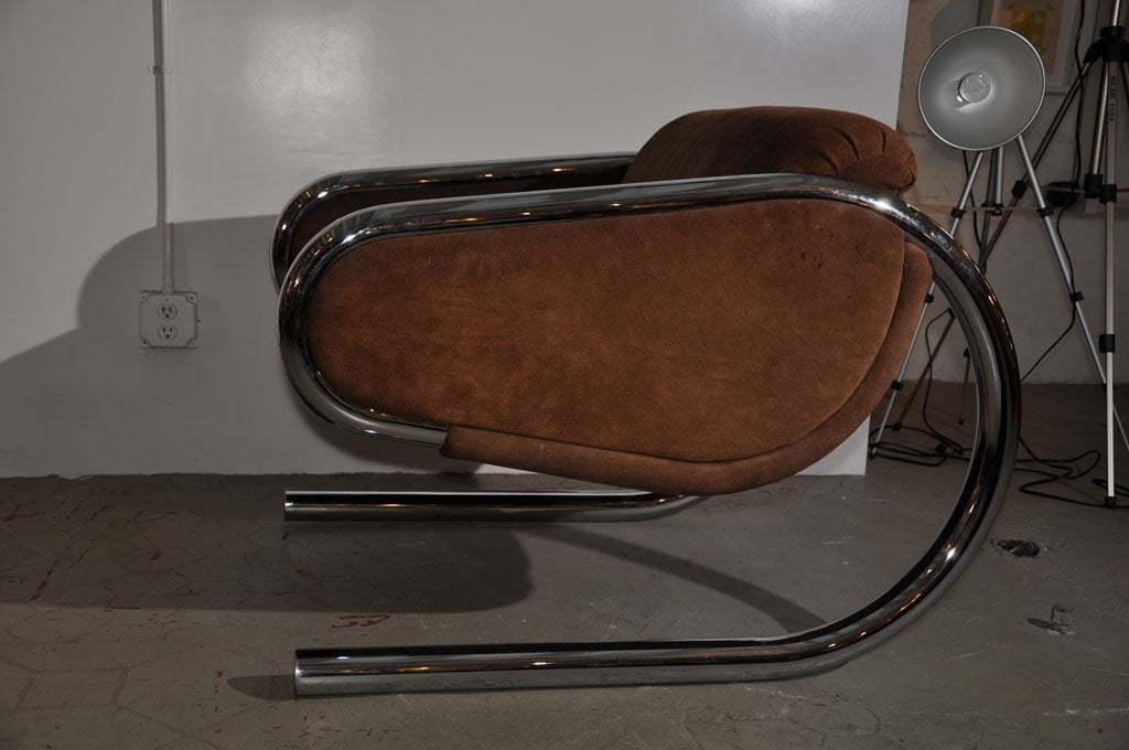 Mid-20th Century Original Pair of Harvey Probber Chrome and Suede Lounge Chairs