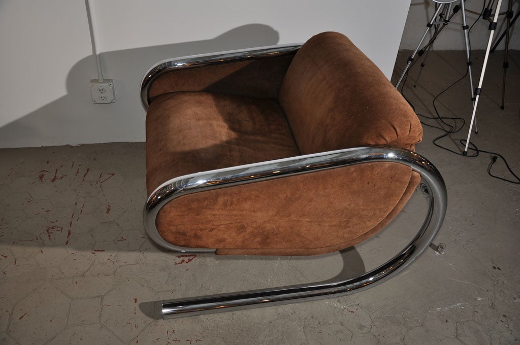 Original Pair of Harvey Probber Chrome and Suede Lounge Chairs 1