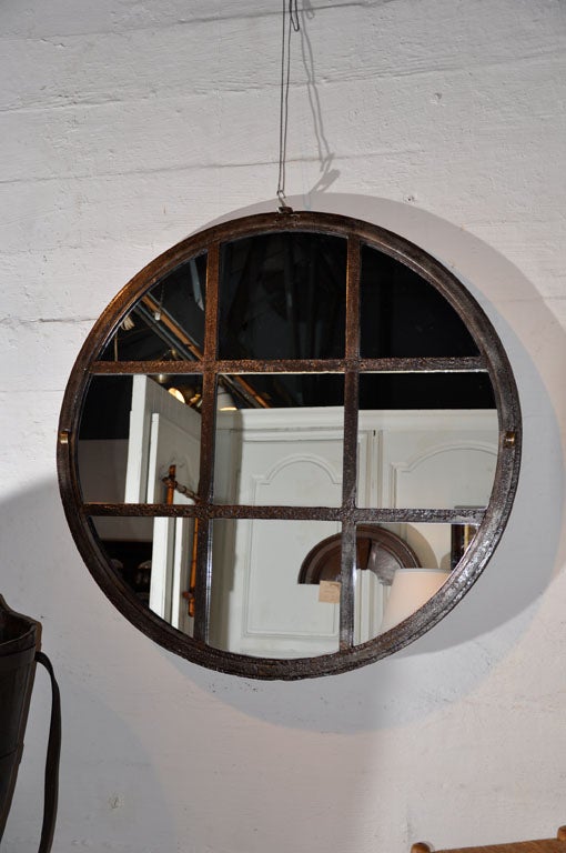 English Iron Factory Window Converted to a Mirror