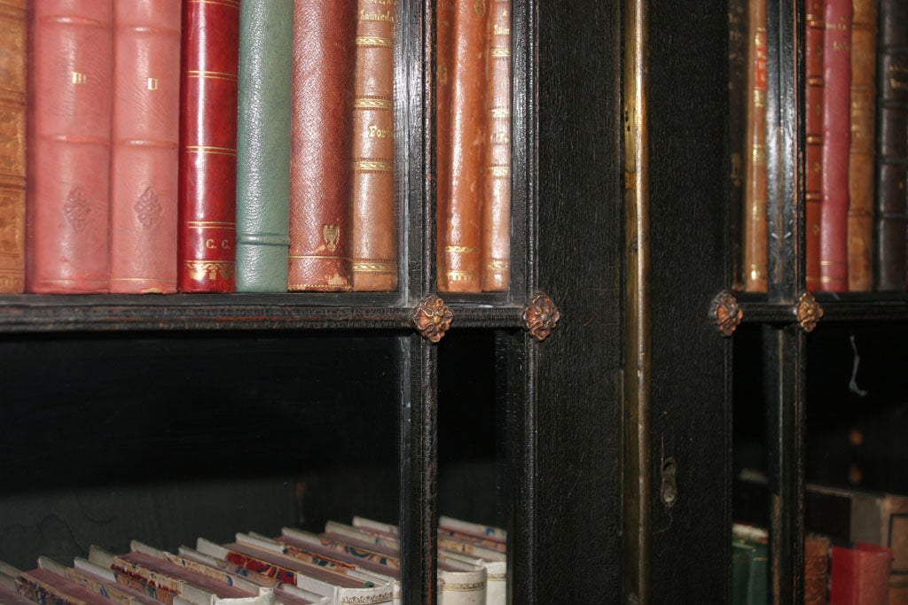 19th Century AN UNUSUAL REGENCY EBONIZED FOUR DOOR BOOKCASE