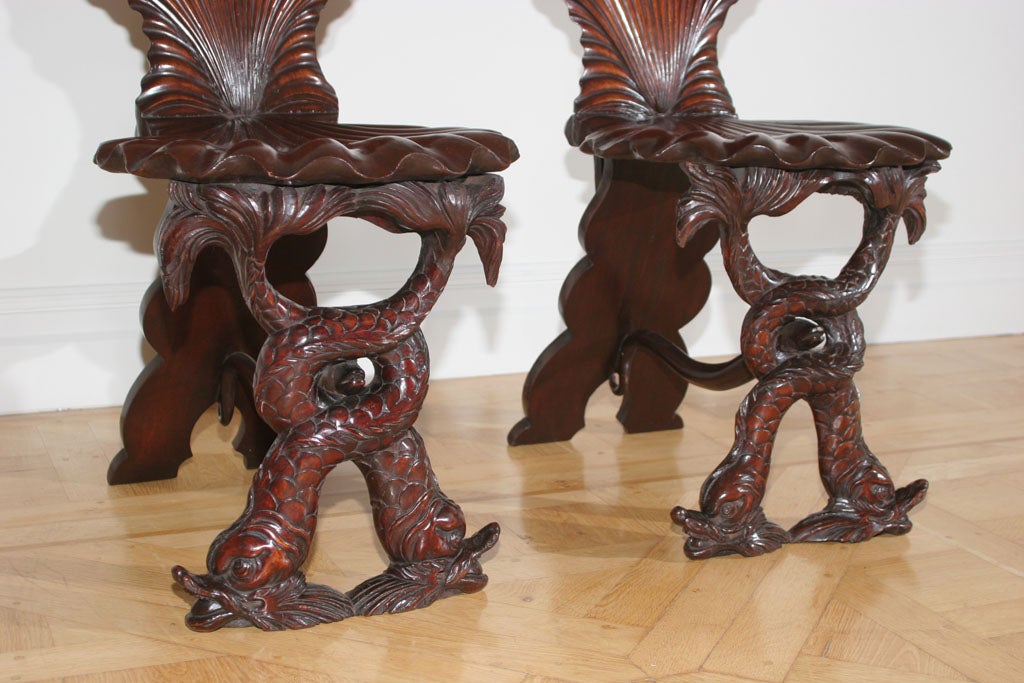 English Fine And Unusual Pair Of George Ii Carved Mahogany Grotto Chairs For Sale