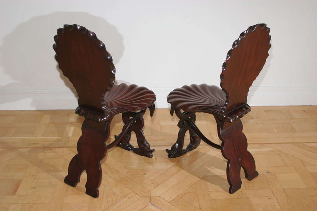 Fine And Unusual Pair Of George Ii Carved Mahogany Grotto Chairs For Sale 1