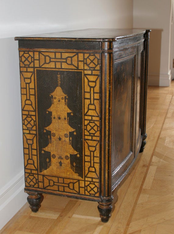 English A FINE AND UNUSUAL GEORGE III CHINOISERIE PAINTED SIDE CABINET