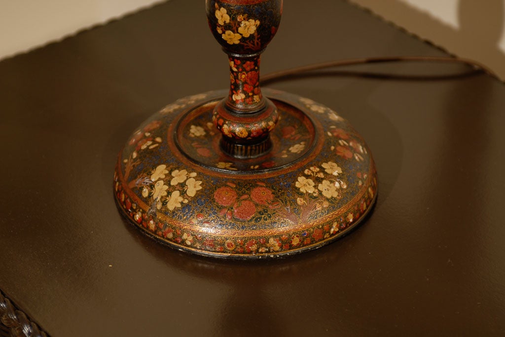 Wood 19th C English Kashmiri Lacquered Lamp