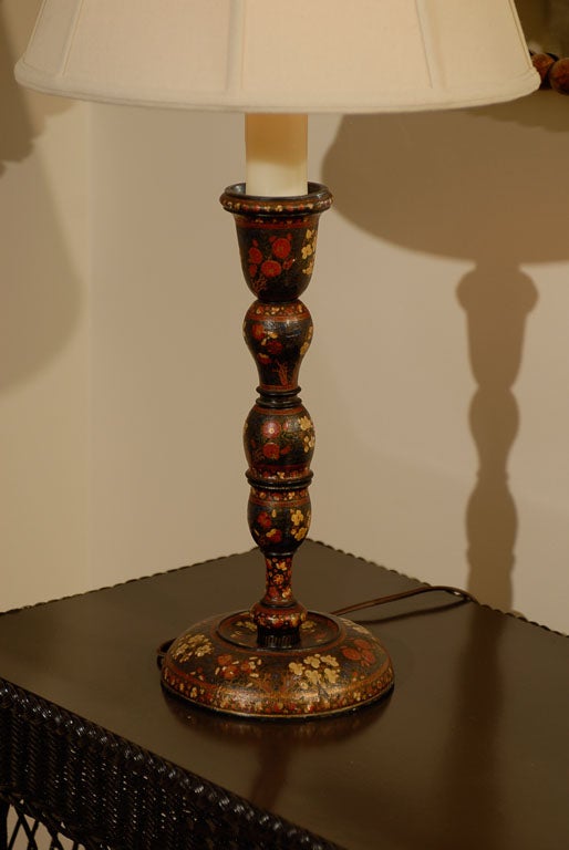 19th C English Kashmiri Lacquered Lamp 4