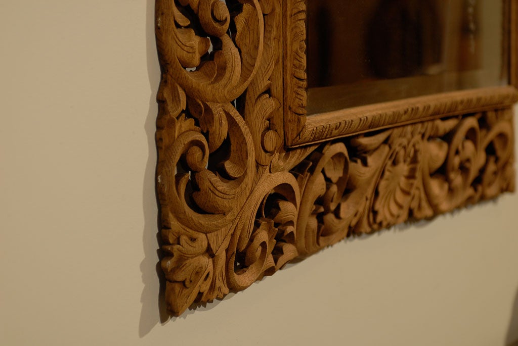 19th C English Oak Carved Mirror For Sale 1