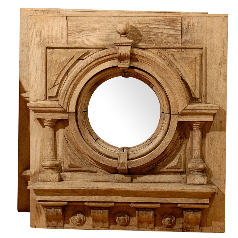 1890s English Pair of Large Oak Mirrors with Carved Architectural Decoration