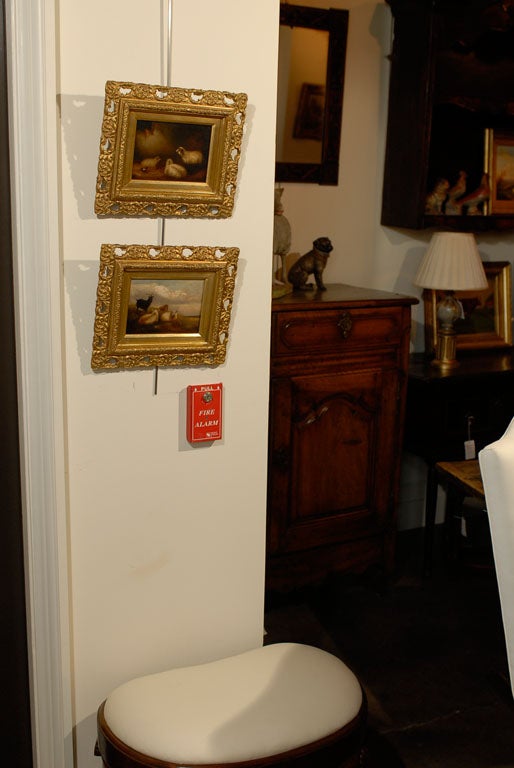 Pair of Small sheep paintings on board,English, in gilt wood frames.