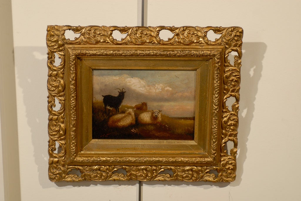 Wood Pair of Small English Sheep Paintings