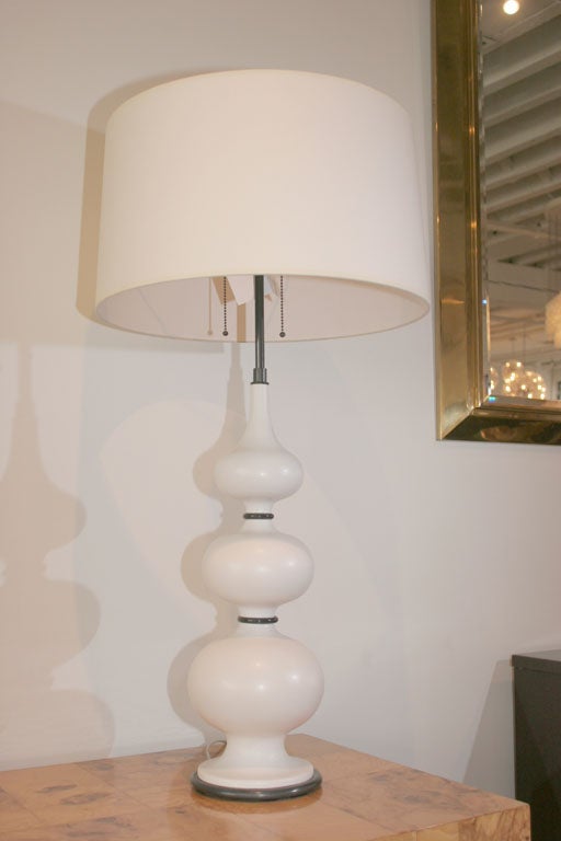 American A Single White Ceramic Triple Gourd Table Lamps.