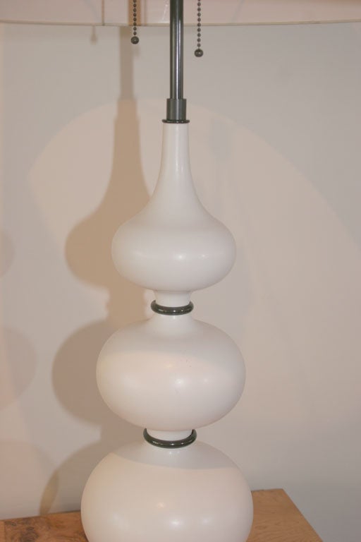 Mid-20th Century A Single White Ceramic Triple Gourd Table Lamps.