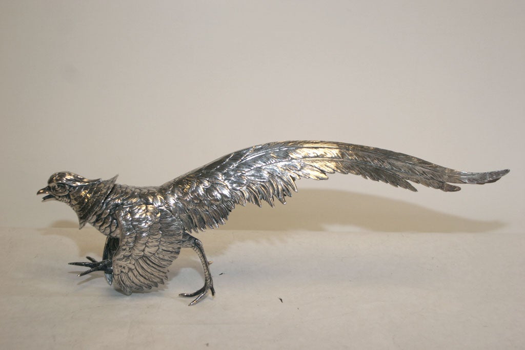 A PAIR OF SILVER PHEASANTS. CONTINENTAL, CIRCA 1880 In Good Condition In New York, NY