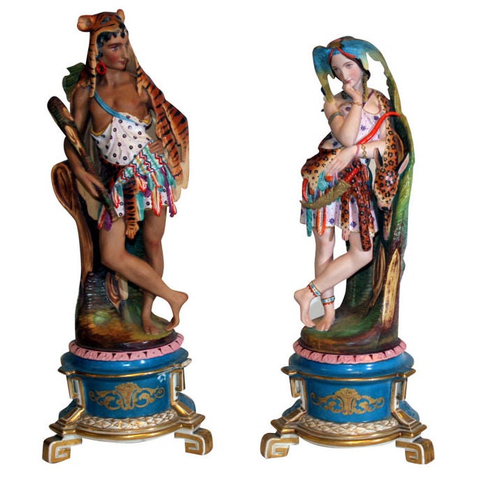 A PAIR OF FIGURES OF AMERICAN INDIANS. FRENCH, C. 1885 For Sale