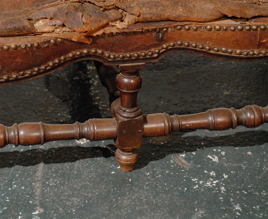 18th Century Spanish Colonial Settee, Old Leather 2