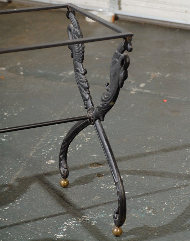 VINTAGE IRON CONSOLE TABLE BASE WITH SWAN DETAIL<br />
(BASE ONLY)<br />
AN ATLANTA RESOURCE FOR FINE ANTIQUES<br />
WE HAVE A VERY LARGE INVENTORY ON OUR WEBSITE<br />
TO VISIT GO TO WWW.PARCMONCEAU.COM