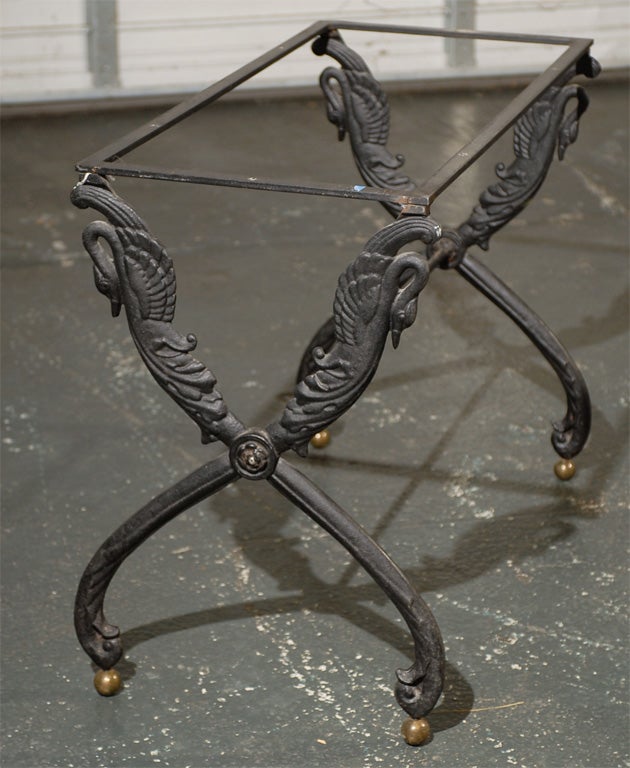 20th Century VINTAGE IRON CONSOLE TABLE BASE WITH SWAN DETAIL For Sale