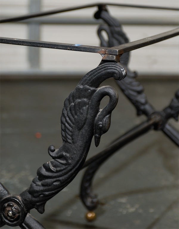 VINTAGE IRON CONSOLE TABLE BASE WITH SWAN DETAIL For Sale 1