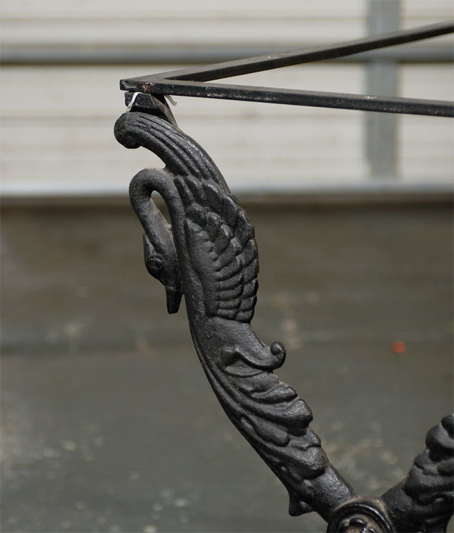 VINTAGE IRON CONSOLE TABLE BASE WITH SWAN DETAIL For Sale 2