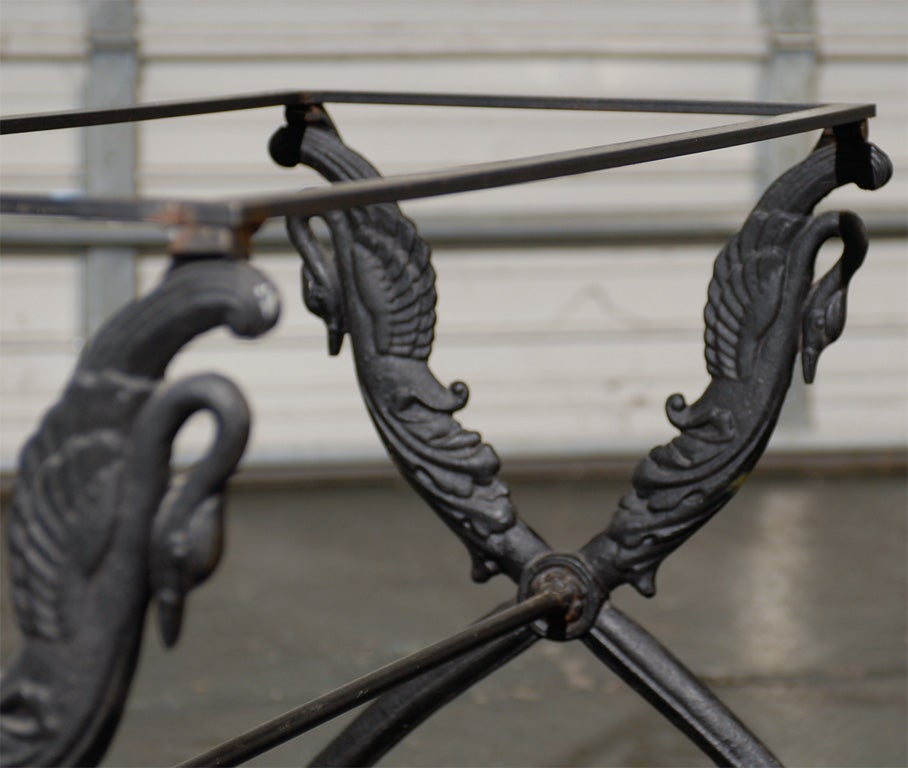 VINTAGE IRON CONSOLE TABLE BASE WITH SWAN DETAIL For Sale 4