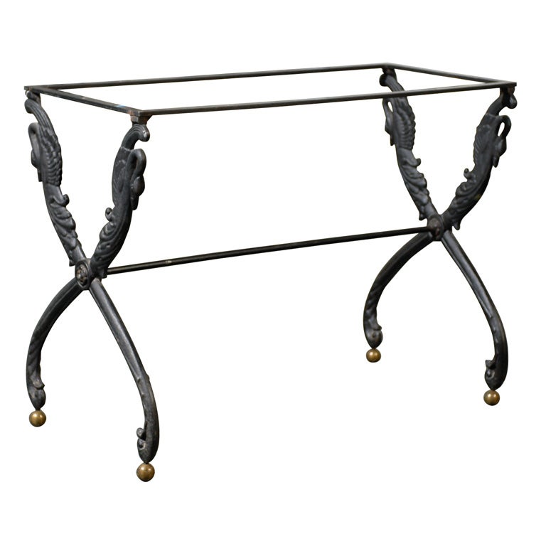 VINTAGE IRON CONSOLE TABLE BASE WITH SWAN DETAIL For Sale