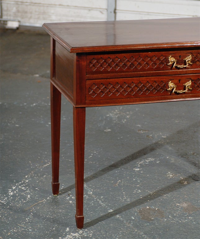 ENGLISH MAHOGANY 2 DRAWER SIDE TABLE WITH BEAUTIFUL FRETWORK