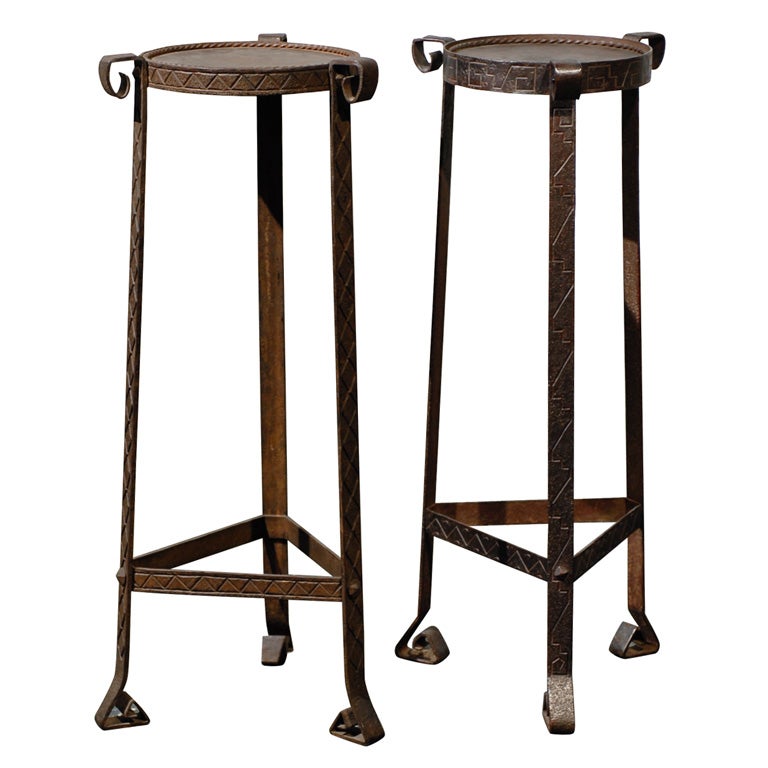 PAIR OF IRON ART DECO PLANT STANDS