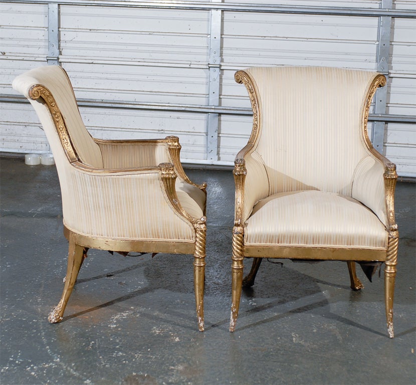 Pair of 19th Century Regency Style Giltwood Arm Chairs In Good Condition For Sale In Atlanta, GA