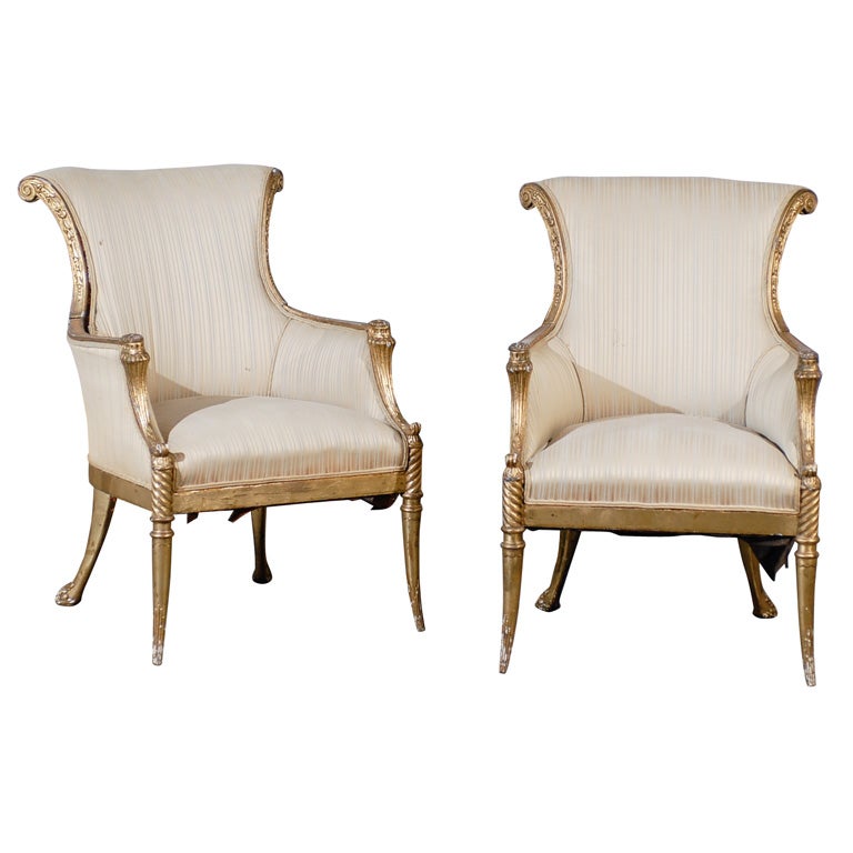 Pair of 19th Century Regency Style Giltwood Arm Chairs For Sale