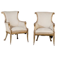 Pair of 19th Century Regency Style Giltwood Arm Chairs